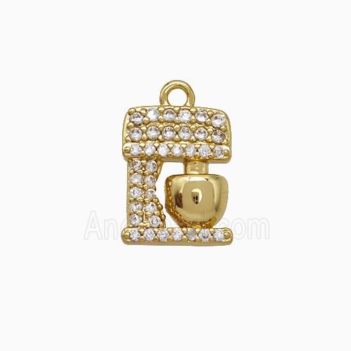 Coffee Machine Charms Copper Pendant Pave Zirconia Gold Plated