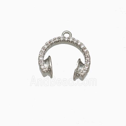 Copper Earphone Pendant Pave Zirconia Platinum Plated
