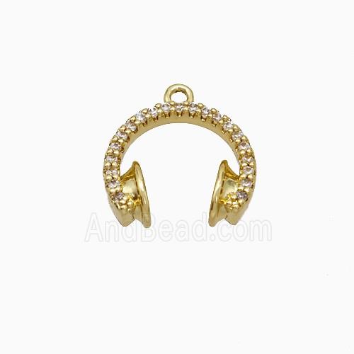 Copper Earphone Pendant Pave Zirconia Gold Plated