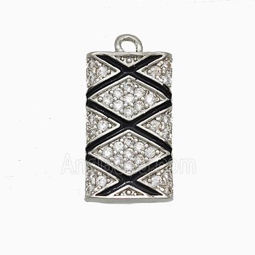 Copper Rectangle Pendant Pave Zirconia Black Enamel Platinum Plated