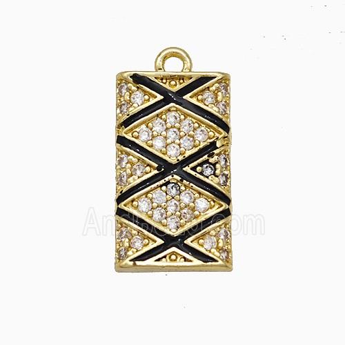 Copper Rectangle Pendant Pave Zirconia Black Enamel Gold Plated