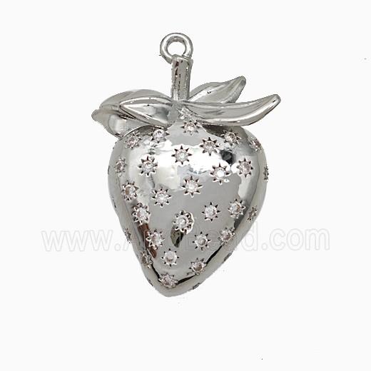 Copper Strawberry Pendant Pave Zirconia Platinum Plated