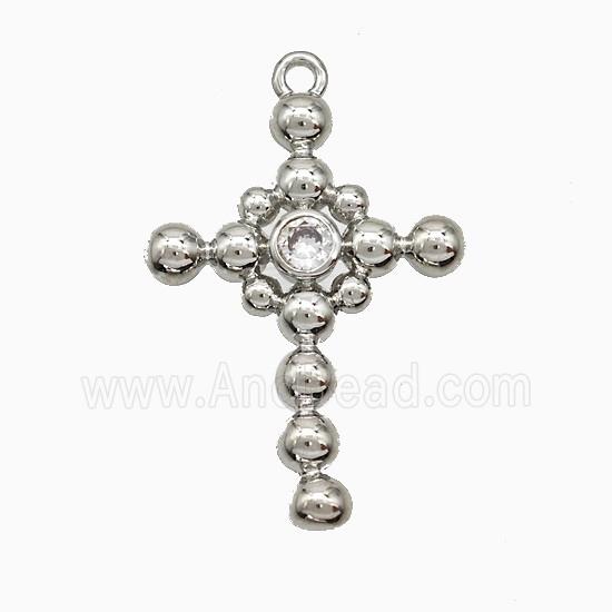 Copper Cross Pendant Pave Zirconia Platinum Plated