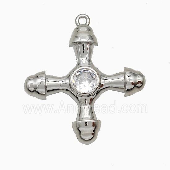 Copper Cross Pendant Pave Zirconia Platinum Plated