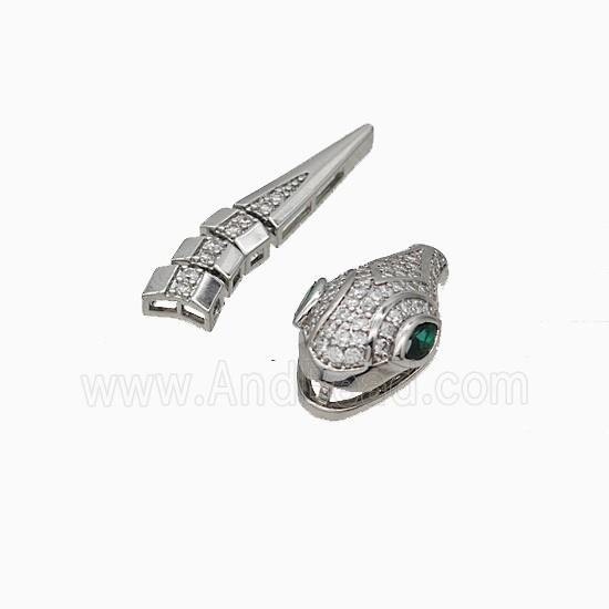 Copper Snake Pendant Micropave Zirconia Platinum Plated