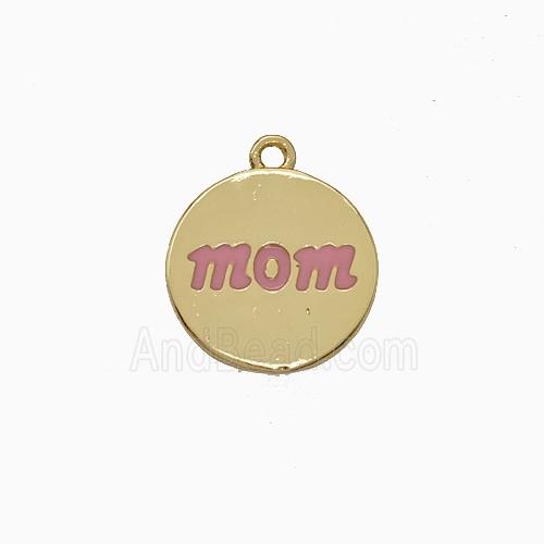 Copper Mom Pendant Circle Pink Enamel Gold Plated