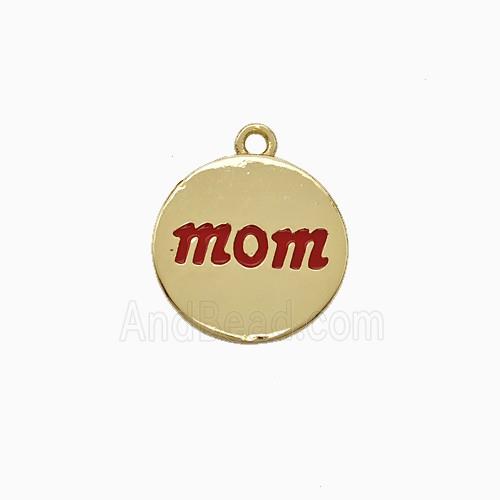 Copper Mom Pendant Circle Red Enamel Gold Plated