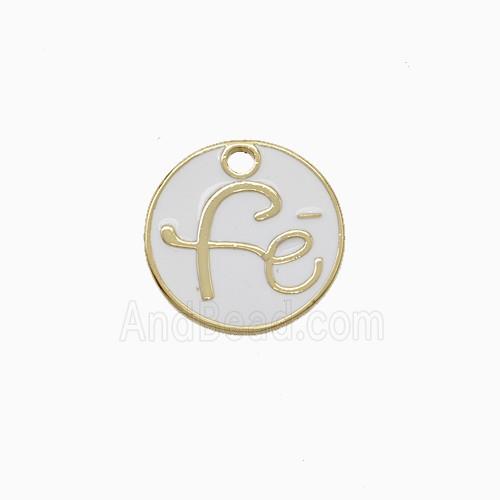 Copper Fe Pendant Circle White Enamel Gold Plated