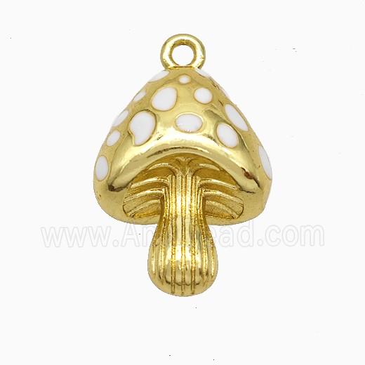 Copper Mushroom Pendant White Enamel Gold Plated