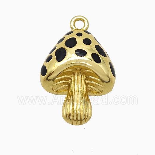 Copper Mushroom Pendant Black Enamel Gold Plated