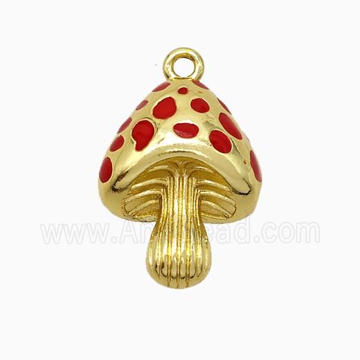 Copper Mushroom Pendant Red Enamel Gold Plated