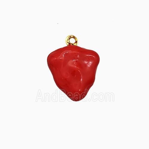 Copper Strawberry Pendant Red Enamel Gold Plated