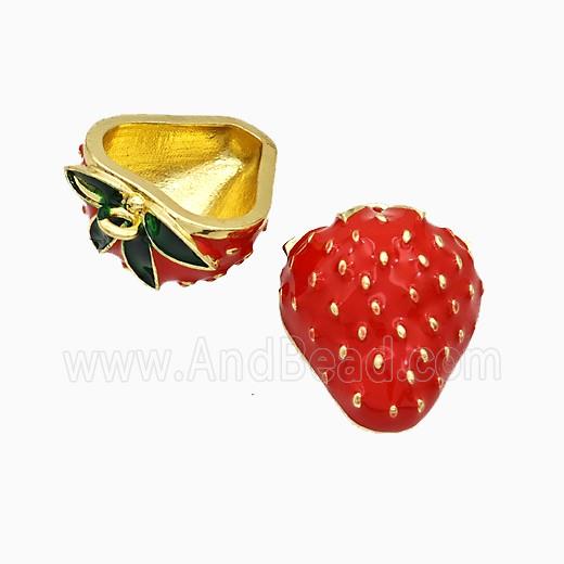 Copper Strawberry Pendant Red Enamel Gold Plated
