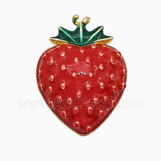 Copper Strawberry Pendant Red Enamel Gold Plated