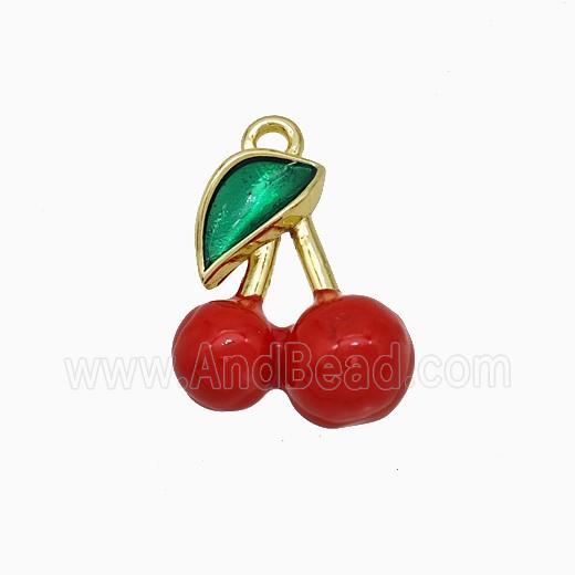 Copper Cherry Pendant Red Enamel Gold Plated
