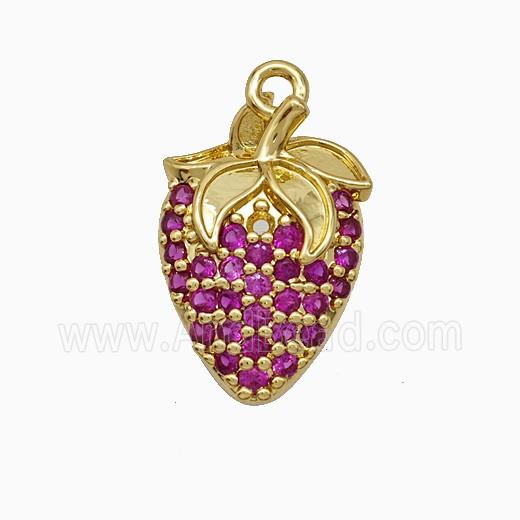 Copper Strawberry Pendant Micropave Zirconia Gold Plated