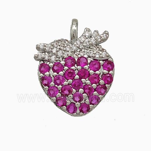 Copper Strawberry Pendant Micropave Zirconia Platinum Plated