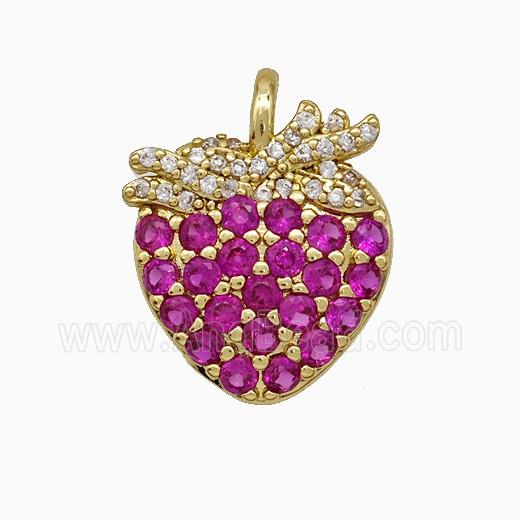 Copper Strawberry Pendant Micropave Zirconia Gold Plated