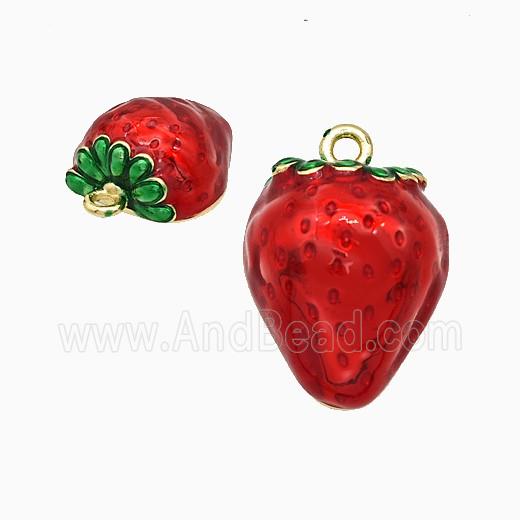 Copper Strawberry Pendant Red Painted Gold Plated