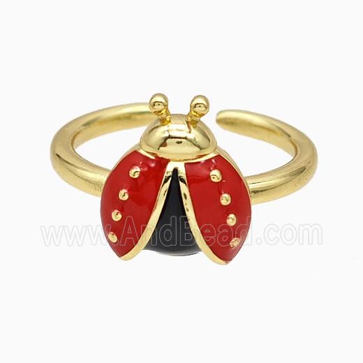 Copper Ladybug Rings Red Enamel Gold Plated
