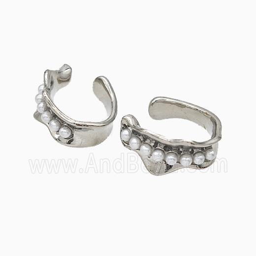Copper Clip Earrings Pave Pearlized Resin Platinum Plated