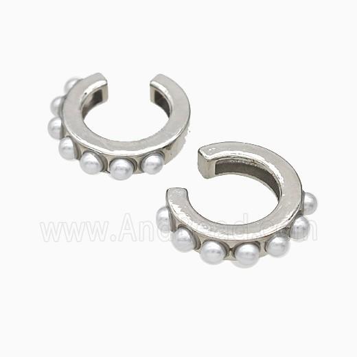 Copper Clip Earrings Pave Pearlized Resin Platinum Plated