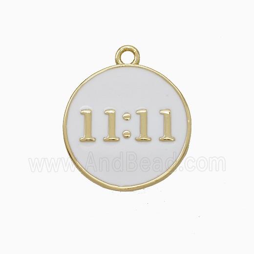 Copper Pendant Double Eleven Number 11 Circle White Enamel Gold Plated