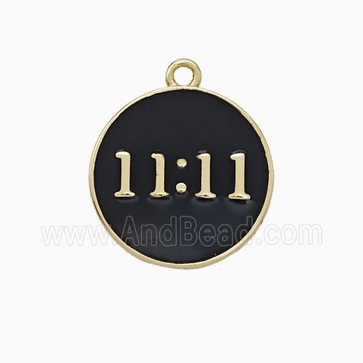 Copper Pendant Double Eleven Number 11 Circle Black Enamel Gold Plated