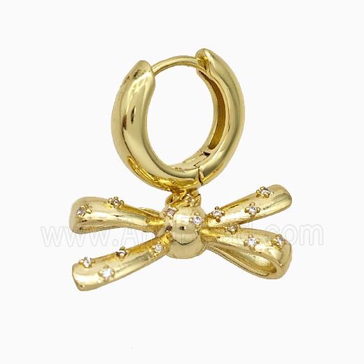 Copper Bowknot Hoop Earrings Pave Zirconia Gold Plated