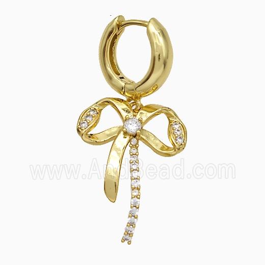 Copper Bowknot Hoop Earrings Pave Zirconia Gold Plated