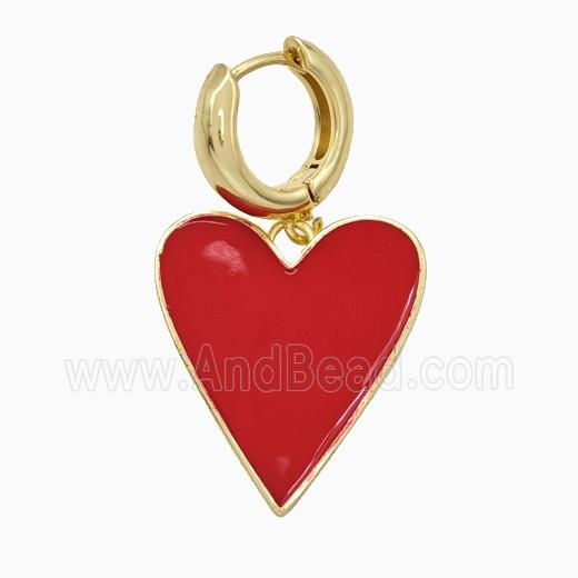 Copper Heart Hoop Earrings Red Enamel Gold Plated