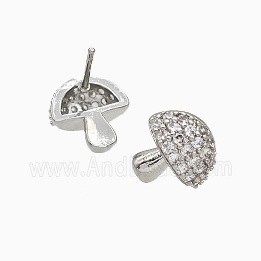Copper Mushroom Stud Earrings Pave Zirconia Platinum Plated