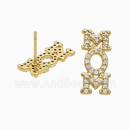 Copper MOM Stud Earrings Pave Zirconia Gold Plated