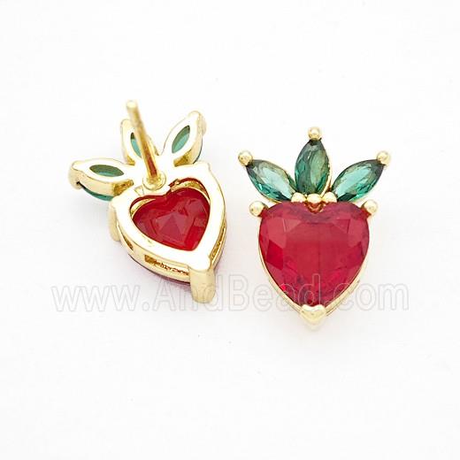 Copper Strawberry Stud Earrings Pave Zirconia Gold Plated