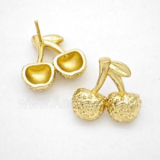Copper Cherry Stud Earrings Hammered Gold Plated