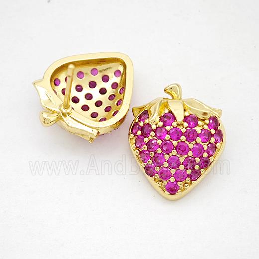 Copper Strawberry Stud Earrings Pave Zirconia Gold Plated