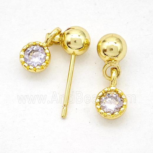 Copper Stud Earrings Pave Zirconia Gold Plated