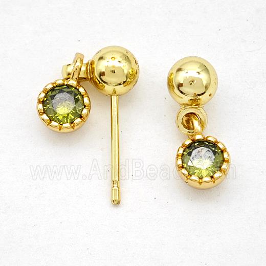 Copper Stud Earrings Pave Zirconia Gold Plated
