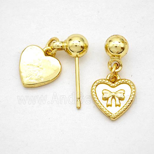Copper Bowknot Stud Earrings Heart Gold Plated