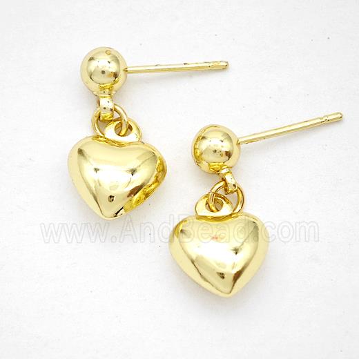Copper Heart Stud Earrings Gold Plated