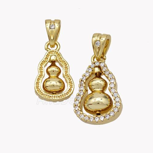 Copper Gourd Pendant Pave Zirconia 18K Gold Plated