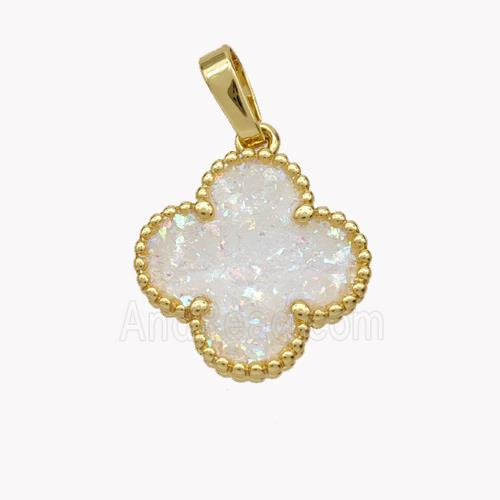 Copper Clover Pendant Pave Fire Opal 18K Gold Plated
