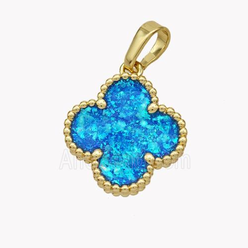 Copper Clover Pendant Pave Fire Opal 18K Gold Plated