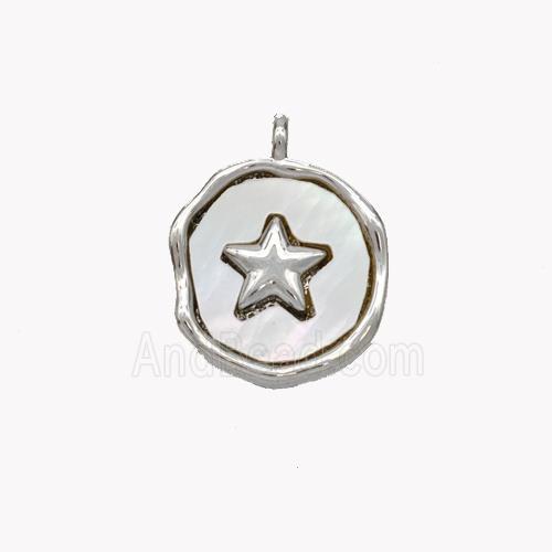 Copper Star Pendant Pave Shell Circle Platinum Plated