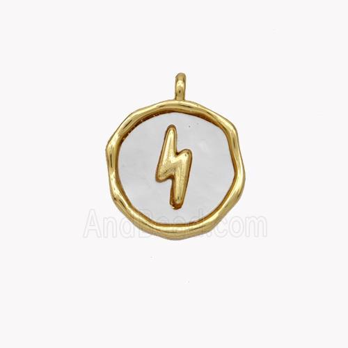 Copper Lightning Pendant Pave Shell Circle Gold Plated
