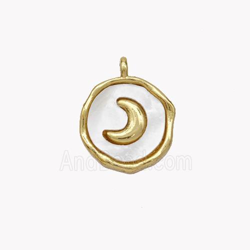 Copper Moon Pendant Pave Shell Circle Gold Plated
