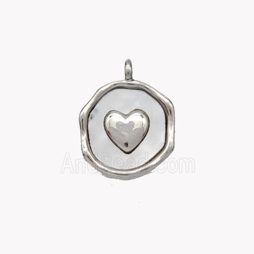 Copper Heart Pendant Pave Shell Circle Platinum Plated