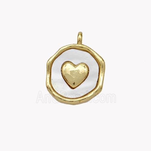 Copper Heart Pendant Pave Shell Circle Gold Plated