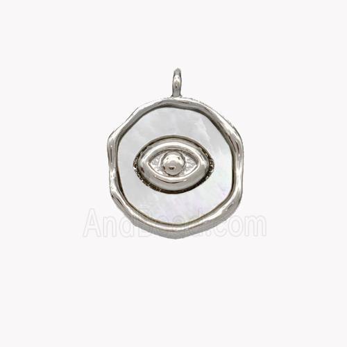 Copper Eye Pendant Pave Shell Circle Platinum Plated