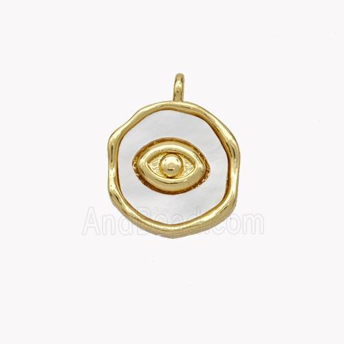 Copper Eye Pendant Pave Shell Circle Gold Plated